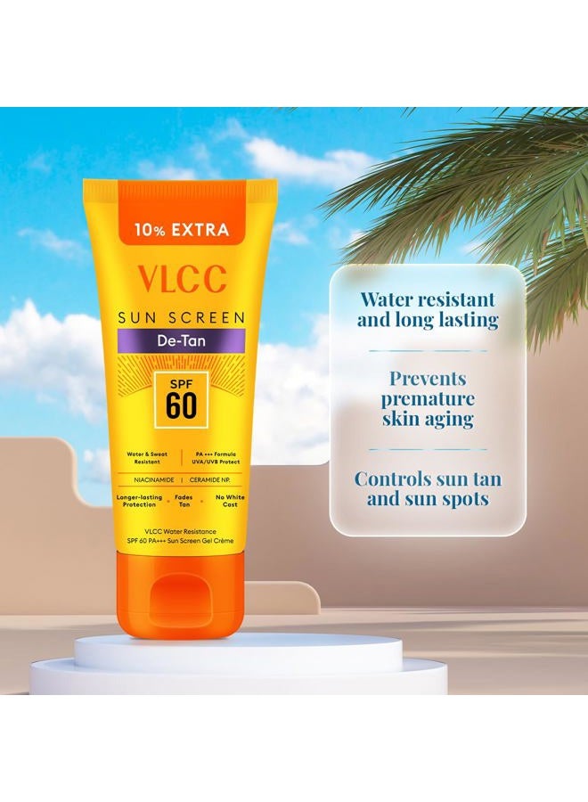VLCC DeTan Water Resistant Sunscreen Gel Cream SPF 60 PA+++ |UVA & UVB Protection |Anti-Ageing, Moisturizing, Skin Hydration |Infused with Aloe Vera,Vitamin E, Niacinamide & Natural Extracts |Paraben-Free - Image 4